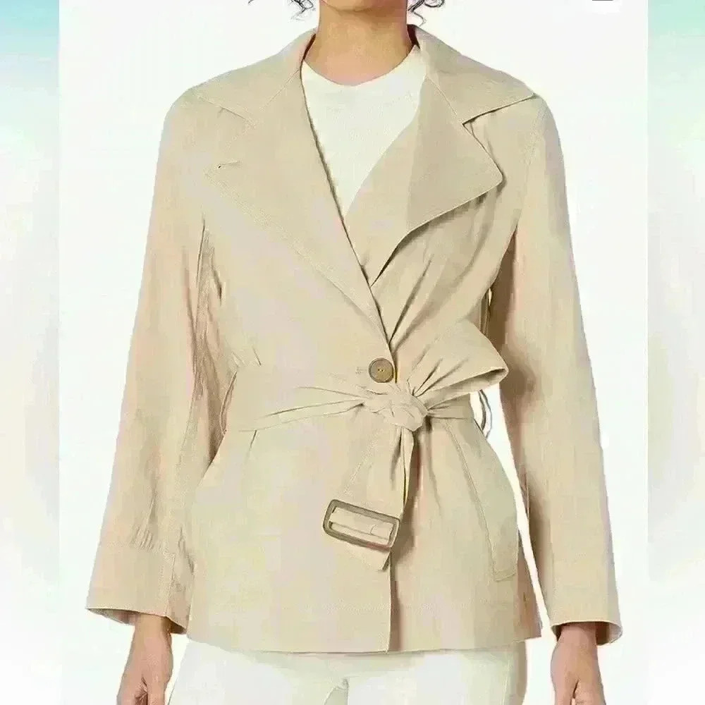 NWT Vince Women's Belted Linen Jacket Sz 3XL in navy